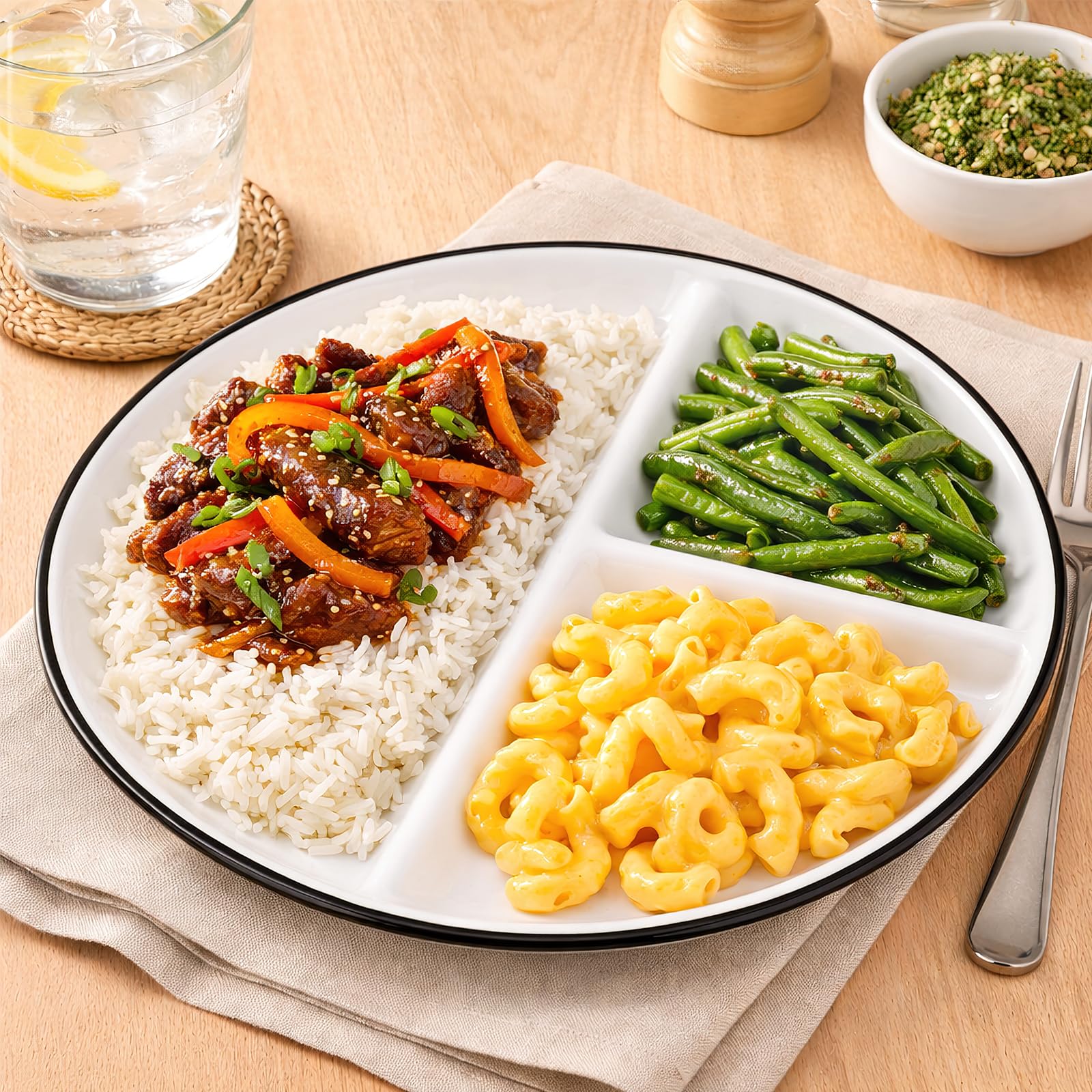 MSYU Lot de 2 assiettes divisées pour adultes, assiettes de contrôle des portions en céramique séparées avec séparateurs, assiettes rondes à 3 compartiments, réutilisables, passent au lave-vaisselle