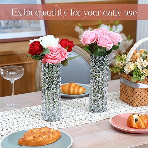 Miniatura 10 de Dandat 16 piezas de jarrón de cristal para mesa de 10.24 pulgadas, portavelas cilíndricos de cristal para decoración de mesa, hogar, boda, fiesta,