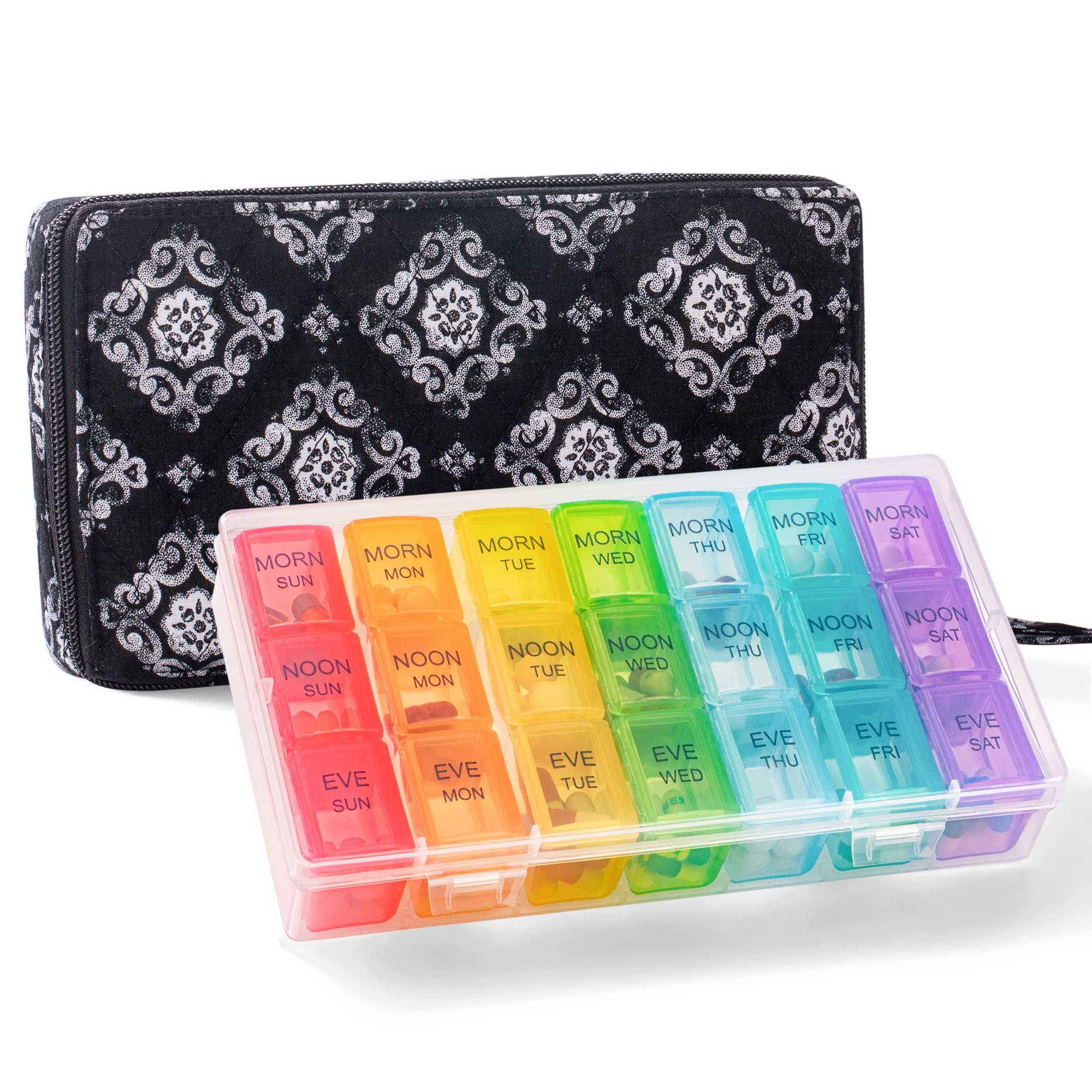 Organizador de pastillas de viaje 3 veces al día, pastillero portátil de 7 días con compartimentos grandes extraíbles, pastilleros diarios para vitaminas, aceite de pescado