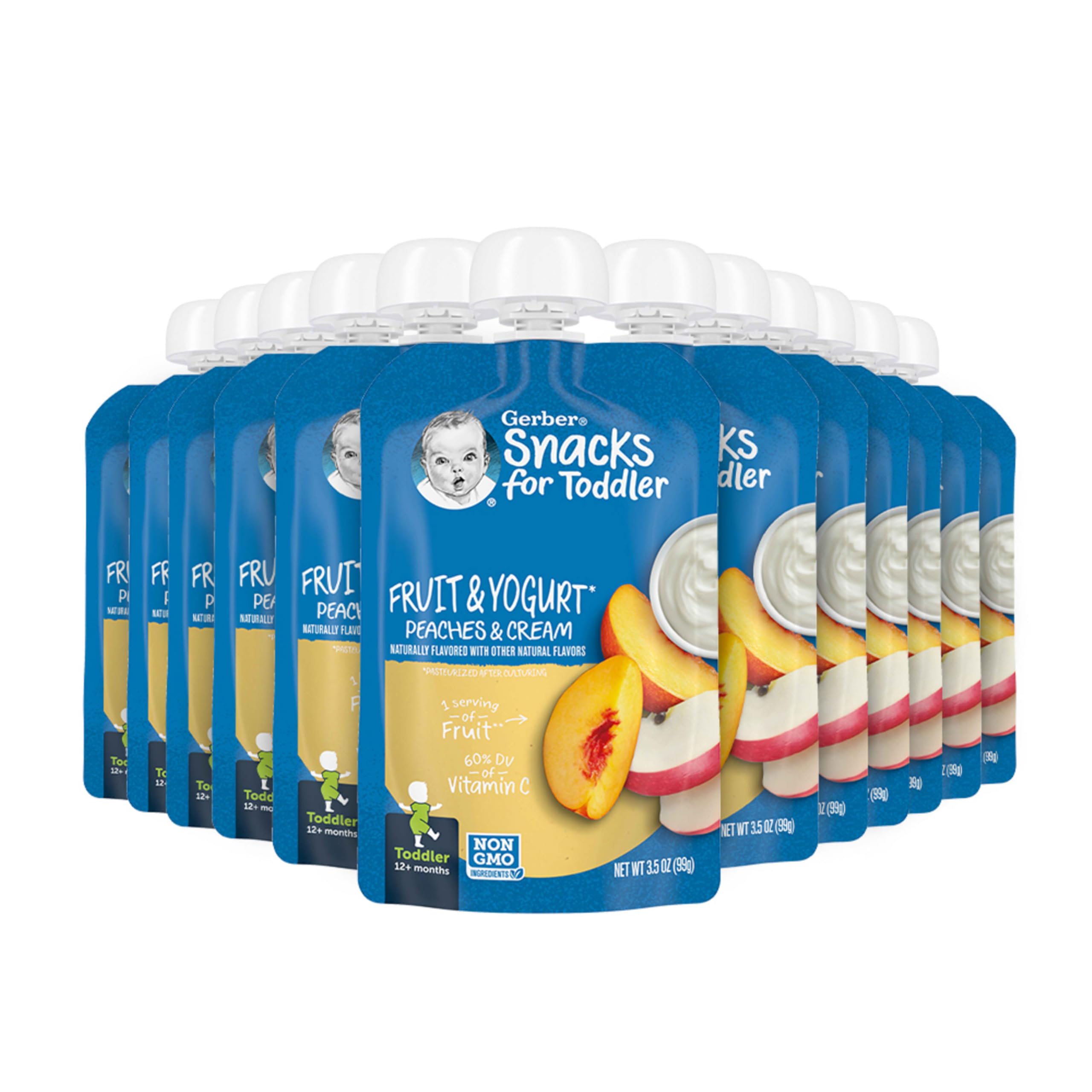 Gerber - Alimento para bebés (12 meses), sabor a yogur de frutas, duraznos y crema, 3,5 onzas (paquete de 12)