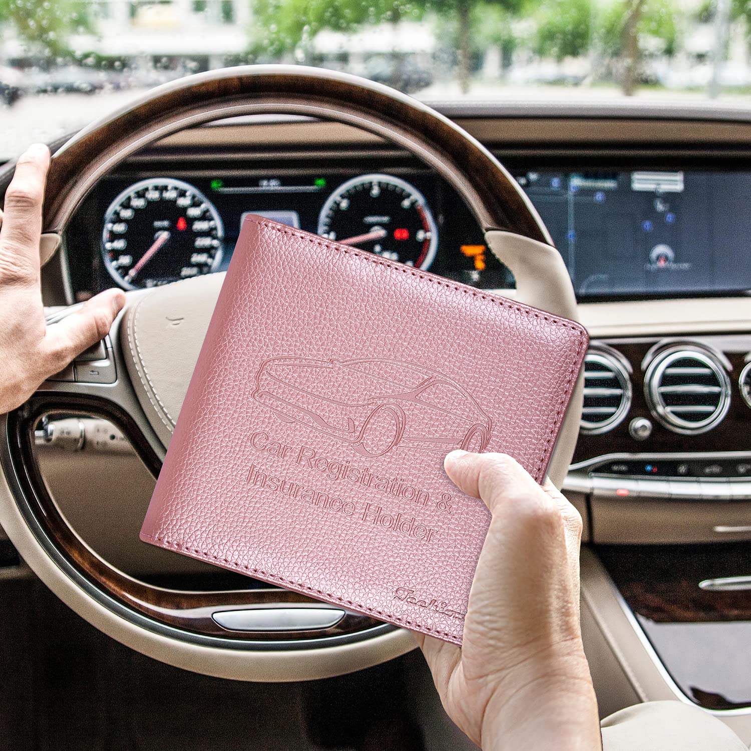 Car Registration & Insurance Holder - 5.5x5 Inch PU Leather Glove Box Organizer For Documents & Cards - View #6