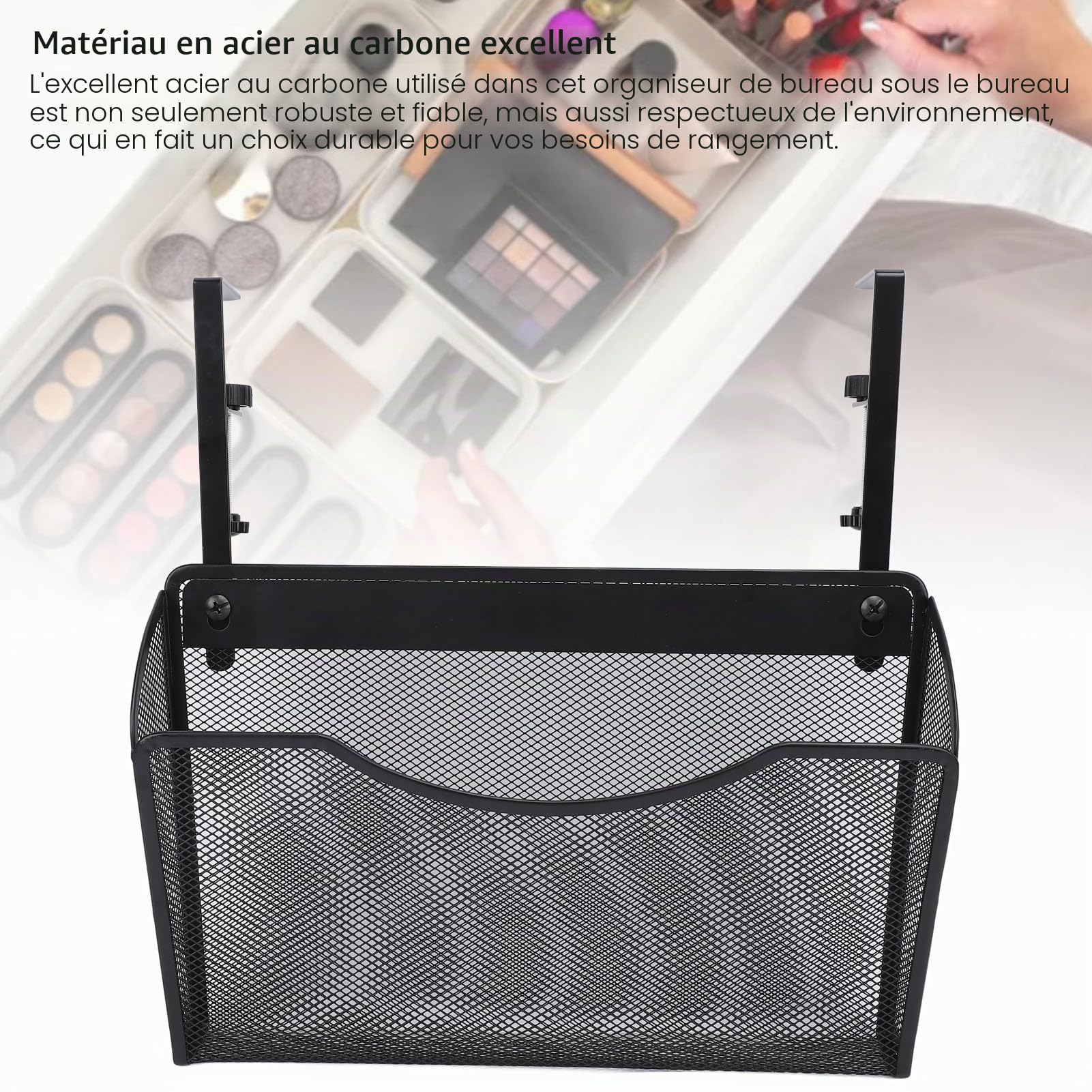 Organisateur de Rangement Latéral de Bureau, Pince Robuste Réglable Permettant de Gagner de l'espace sur l'Organisateur de Bureau en Acier au Carbone, Installation Facile pour