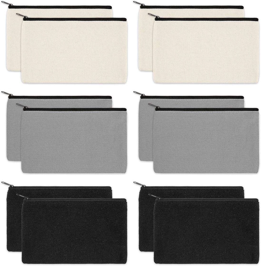 12 Pack Blank Canvas Pencil Case Pouch, Blank Makeup Bags for Vinyl Projects Sublimation DIY Your Own Pencil Case, Zipper Canvas Craft Bags, Cotton Multipurpose Pouch Bag, 7.8 x 5 Inch