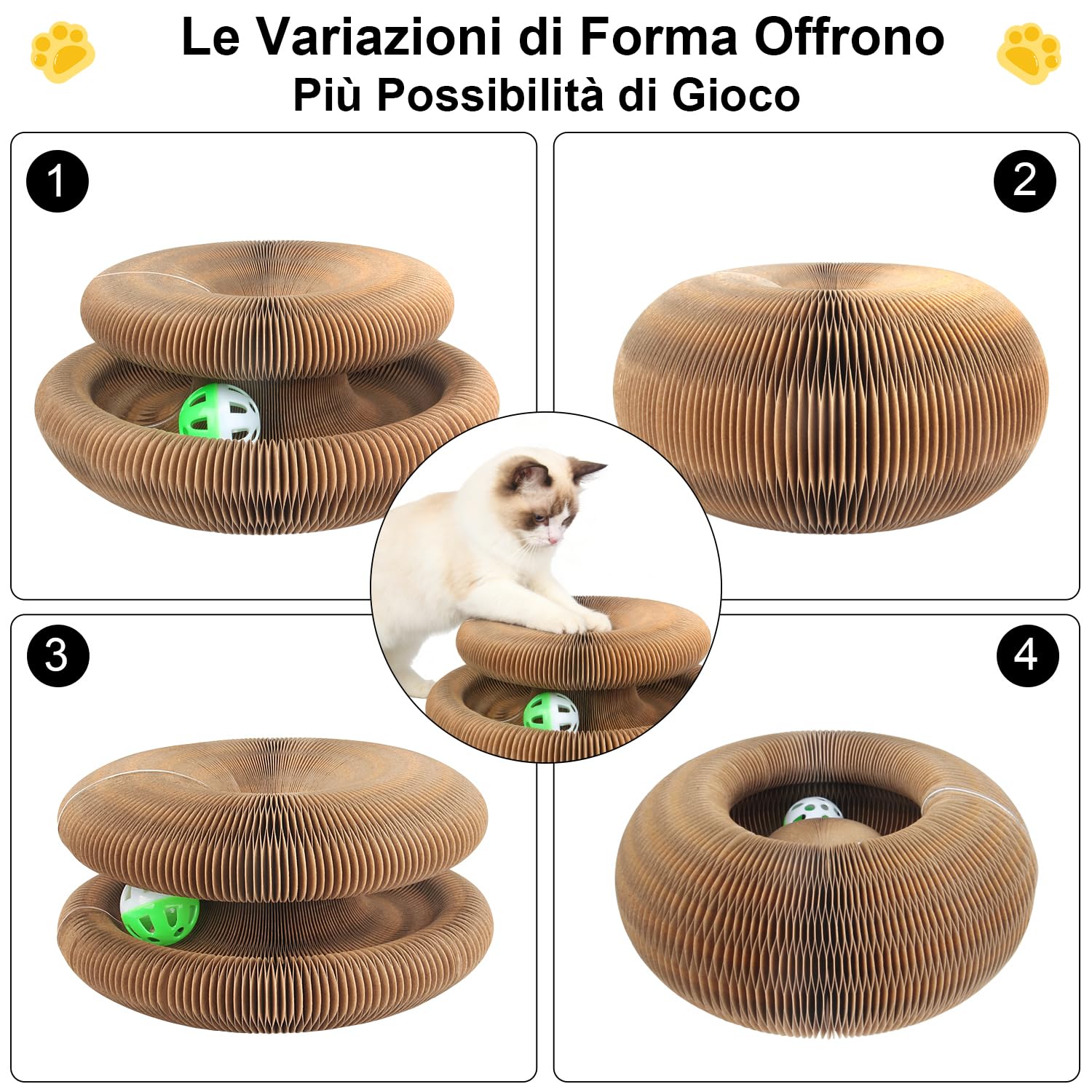 Magic Organ Tiragraffi per gatti | 2 in 1 pieghevole con campanella | Giocattolo interattivo e casetta di cartone per gatti domestici (Taglia standard - Bianco)