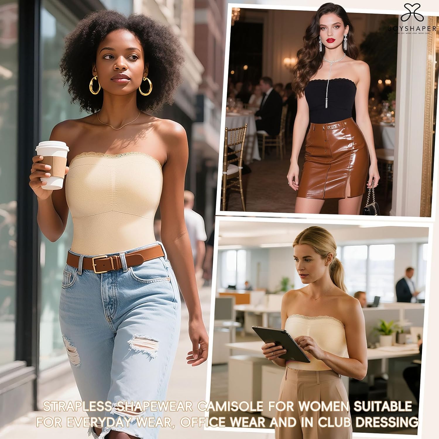 JOYSHAPER Strapless Shapewear Tank Top for Women Bandeau Shapewear Camisole Long Tube Top Strapless Camisoles - Image 6