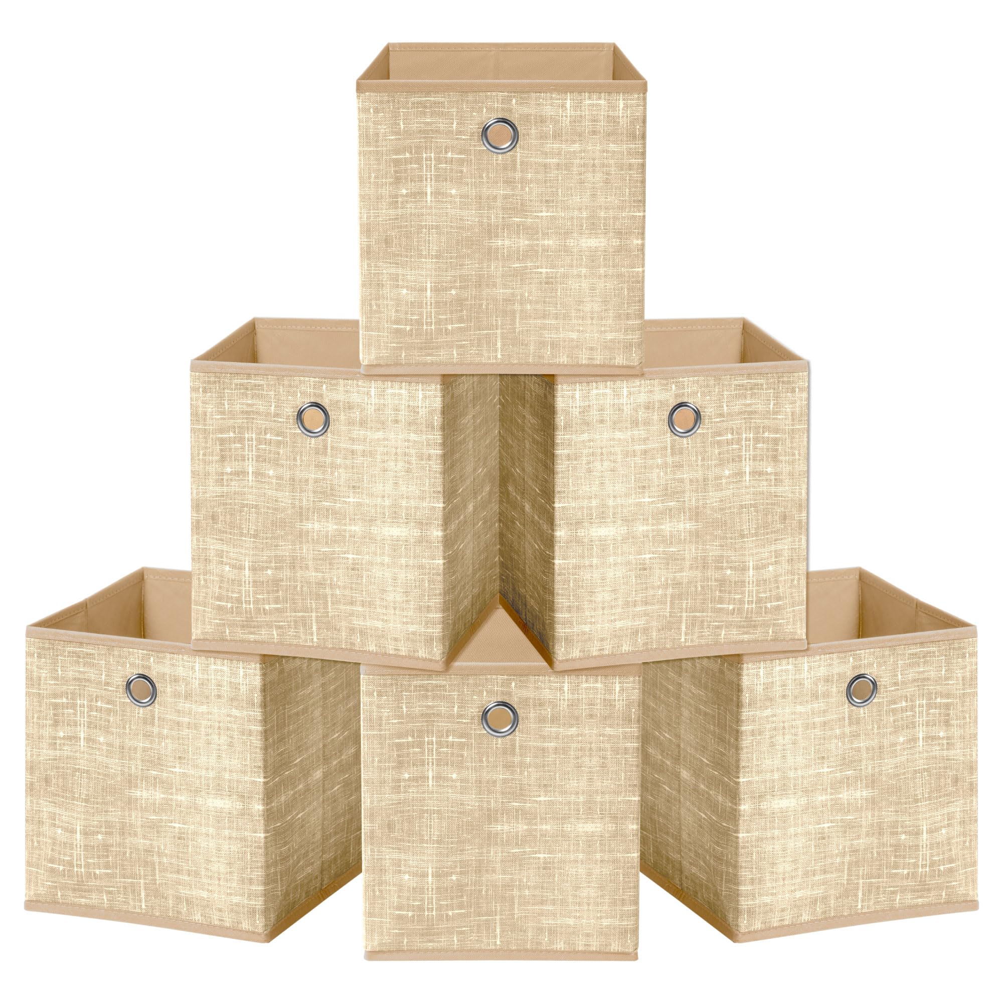 HEFTMAN Cajas plegables de almacenamiento, juego de 6 cajas de almacenamiento de tela beige (30 x 30 x 30 cm, beige)