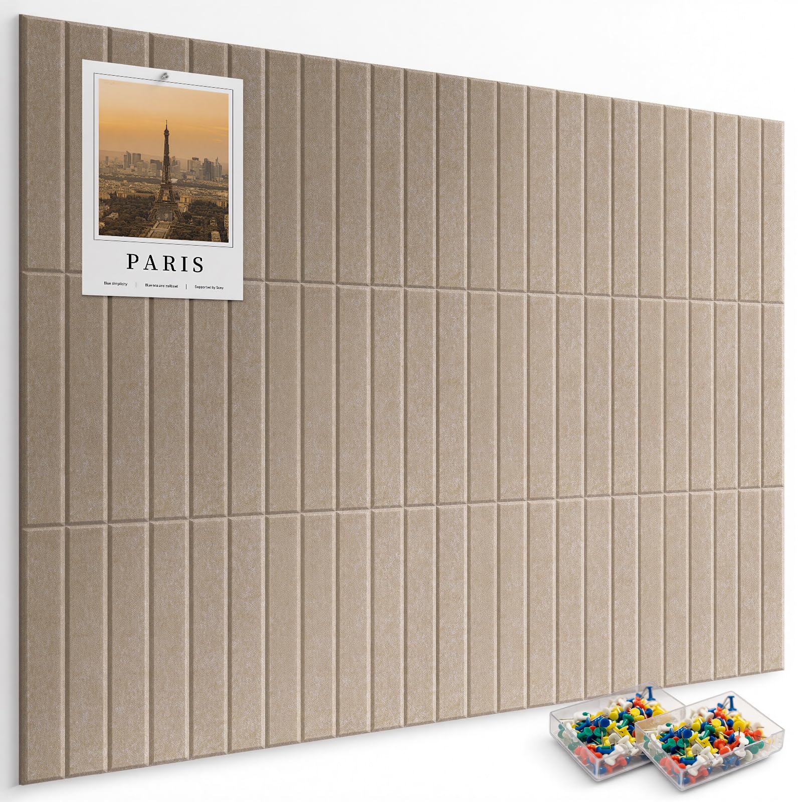 Großes Kork-Bulletin Board für die Wand 120x90cm, 12 Pack Filz-Wandkacheln mit 60 Pinnnadeln, 50 sichere, abnehmbare Klebetabs, dekorative Pinnwand für Büro, Schule und Freizeit (Tan, 120x90cm)