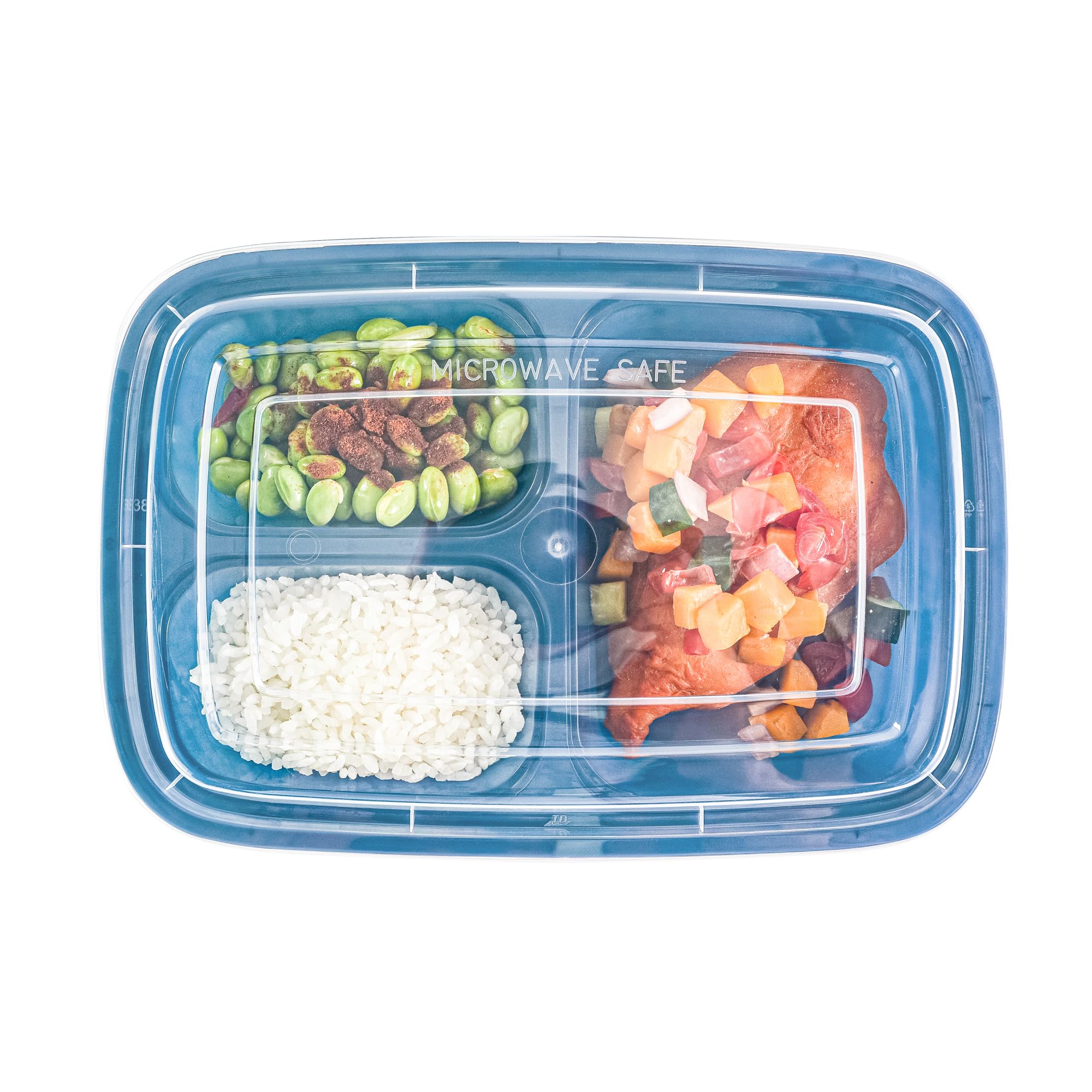 Restaurantware Asporto - Cajas para llevar con compartimentos de 26 onzas, 100 recipientes de preparación de comidas para microondas, 3 compartimentos, con tapas de plástico transparente, recipientes