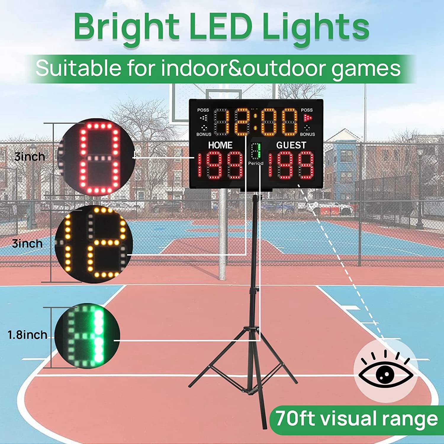 Tabellone Segnapunti Elettronico per Pallacanestro, Tabellone Segnapunti Digitale Portatile con per Spina Europea per Interni Ed Esterni Multisport