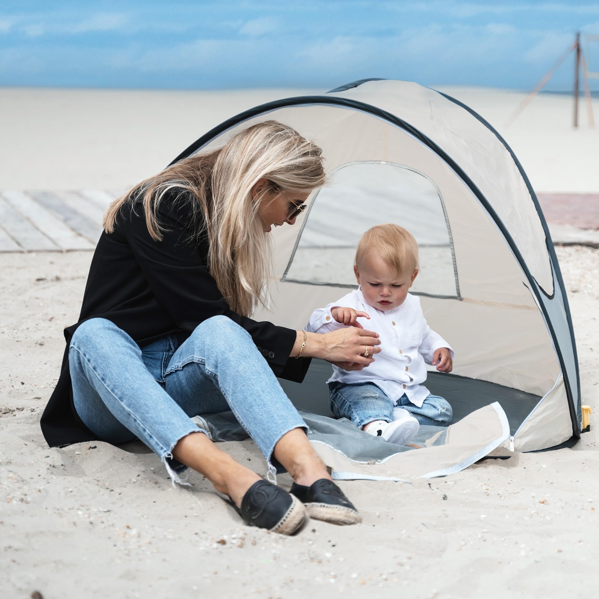 DERYAN Tente de Plage - Pop Up - Abris Anti UV - Parasol Enfant - Tente Anti UV bébé - 50% UV -Mise en Place en 2 Secondes - avec Sac de Transport