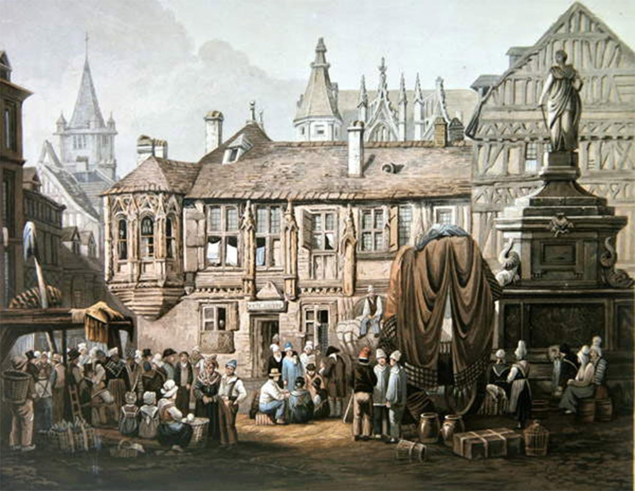 Artxlxxbn No Frame Famous Painting Canvas Artwork Graffiti Print The Hotel De Bourgtheroulde Place De La Pucelle Rouen By Samuel Prout Portrait Canvas Image For Home Decor 60X90cm