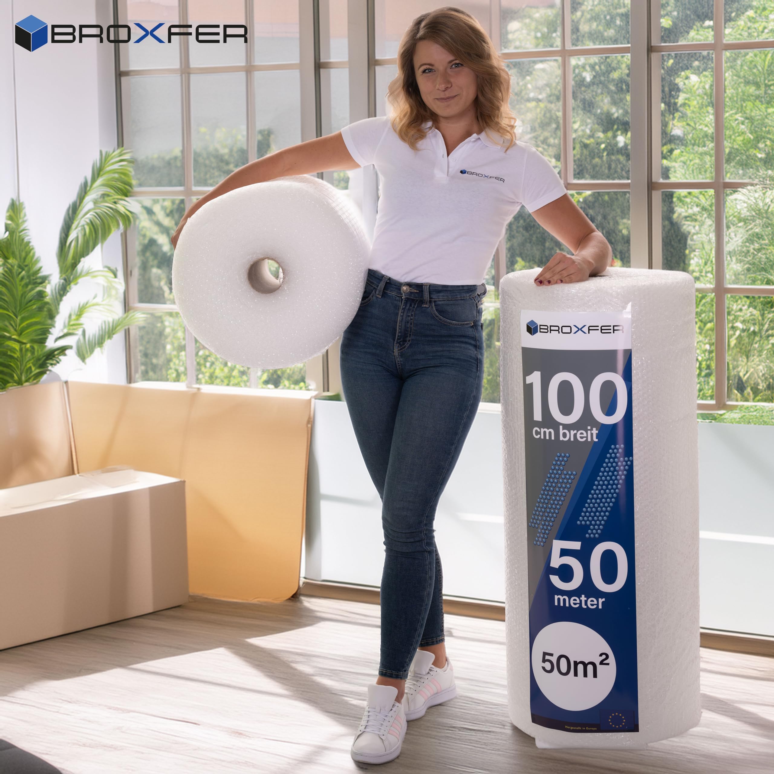 Rouleau de film à bulles - 1 m x 50 m - Pour déménagement/expédition - 2 couches - Film d'emballage LPF