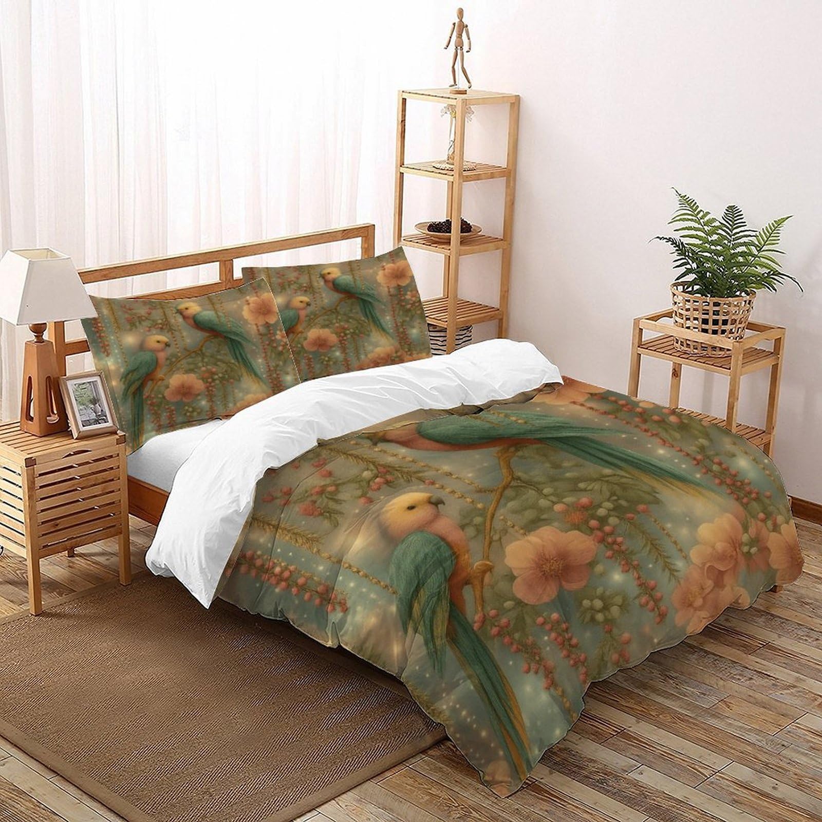 Aesthetic oiseaux fleurs housses de couettes grand confort microfibre Super King 260x220