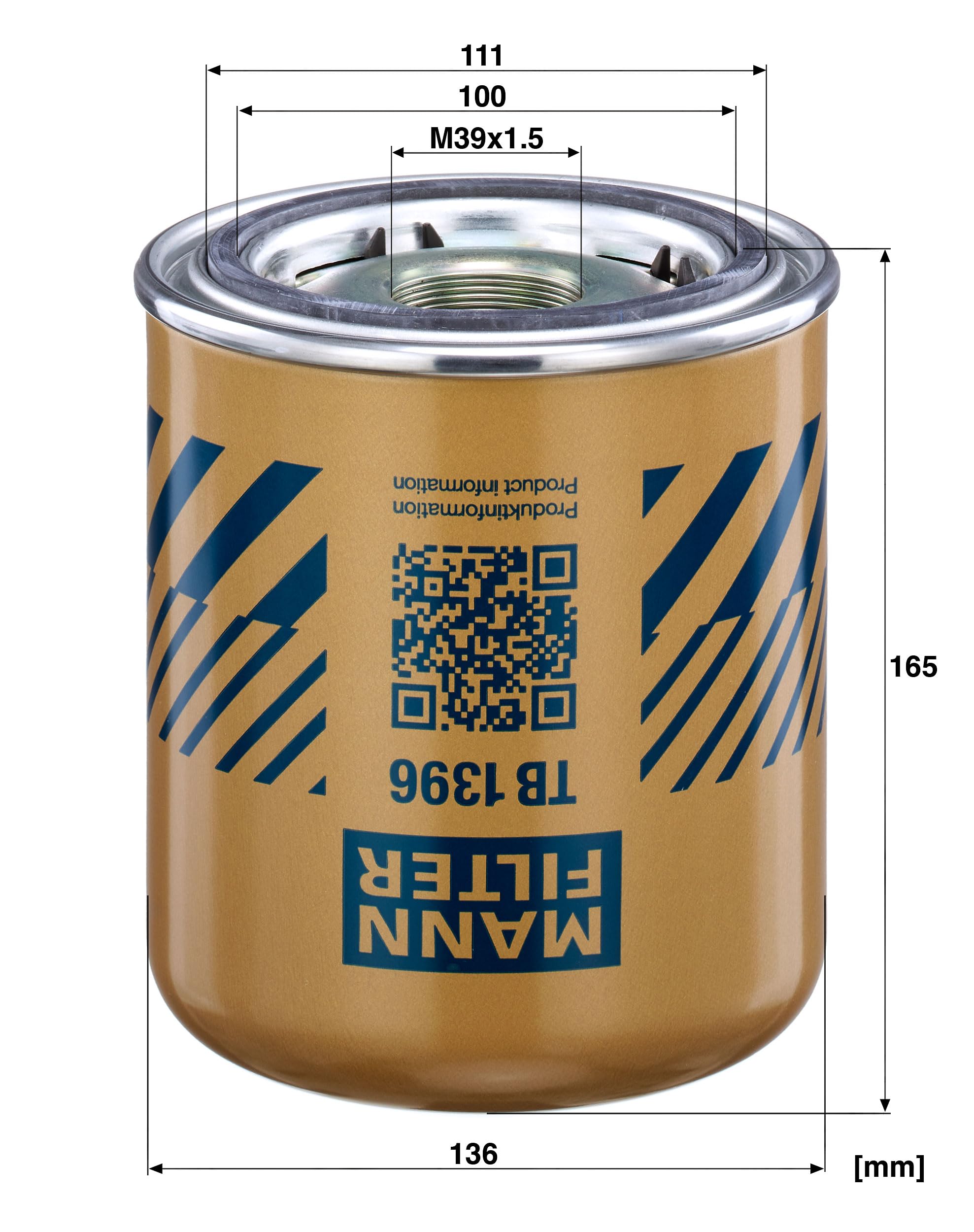MANN-FILTER TB 1396 x - Secador de aire para sistemas de frenos con junta – Para camiones