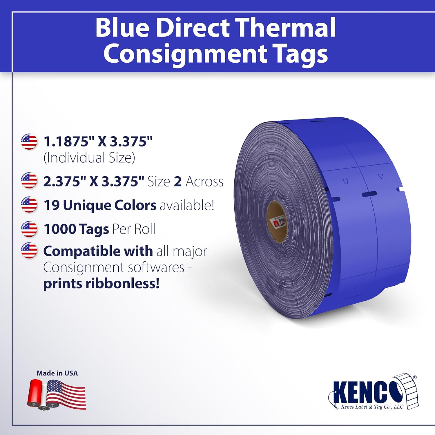 Direct Thermal Consignment Style Tags (Blue, 6 Pack 6000 Labels)