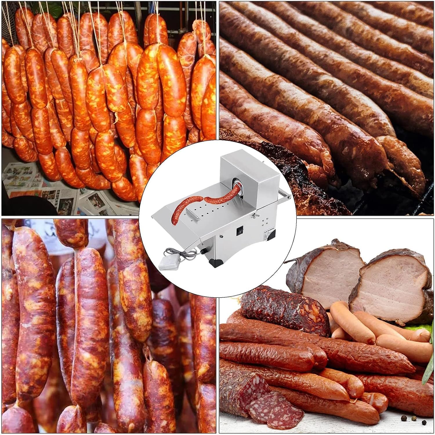 Electric Sausage Tying Machine,Stainless Steel Sausage Binding Strapping Machine,Automated Sausage Tying Equipment Adjustable Length and Foot Switch for Restaurants, 2 Modes