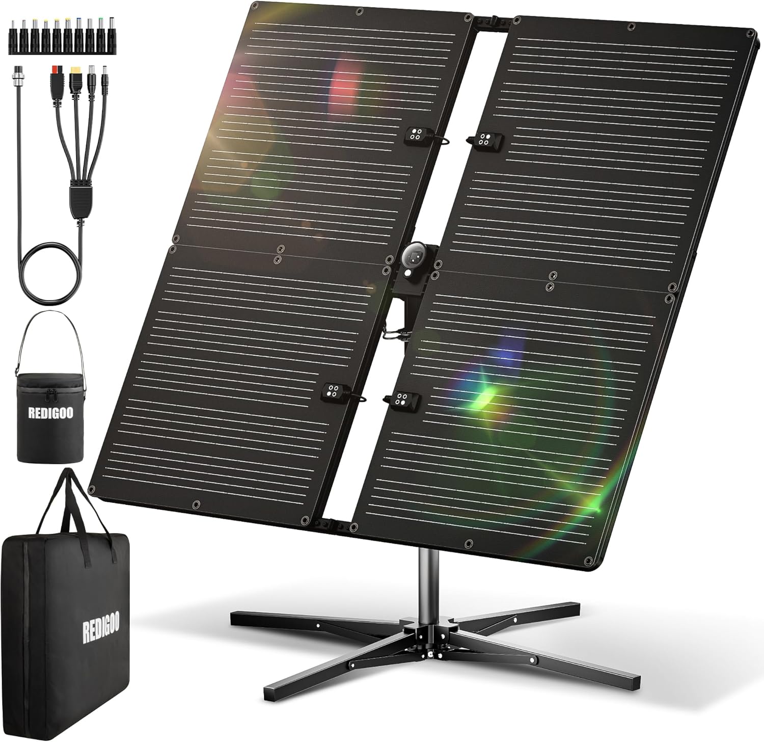 Transportable Photo voltaic Panel with Photo voltaic Tracker, 200W Photo voltaic Panel Package, Twin-Axis Good Monitoring 360°, As much as 400W-Equal Foldable Photo voltaic Panel