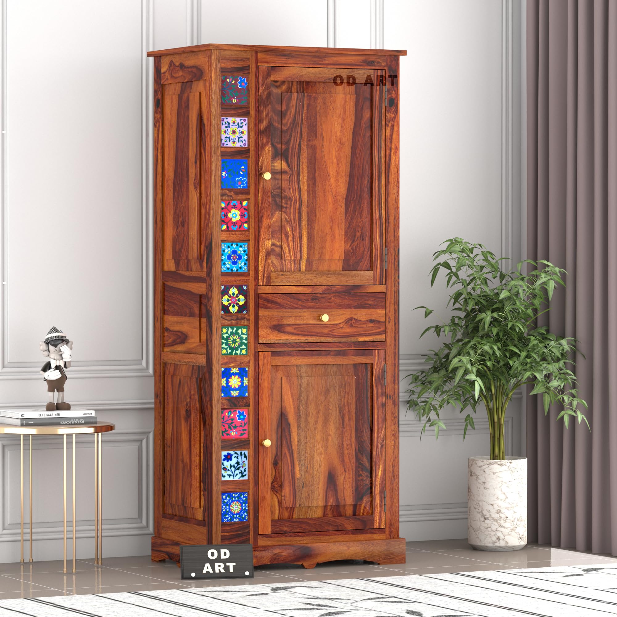 Rajasthali Furniture Woodcrony Solid Sheesam Wood Wardrobe/Almirah for Clothes Organizer for Living and Bed Room - Honey Oak Finish-image-10