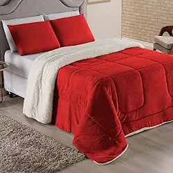 Coberdrom Para Cama Queen com Pele de Carneiro Sherpa Cobertor Edredom Feludo Macio para Noites Frias (Vermelho, Queen)