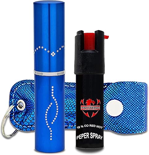 FIGHTSENSE Kit de defensa personal para mujer, spray de pimienta y linterna de lápiz labial de autodefensa, batería recargable, llavero bolsa de