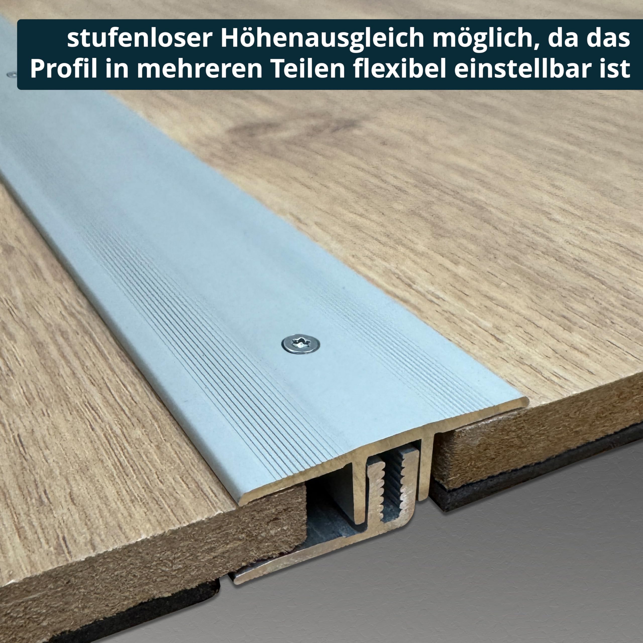 ufitec system profilowy do parkietów i podłóg laminowanych – do wykładzin o wysokości 7-16 mm – dostępny w wielu kolorach (profil przejściowy 100 cm długości | 33 mm szerokości, srebrny)