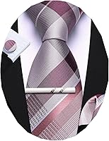 Barry.Wang Men's Plaid Silk Tie Set: Woven Checkered Necktie, Handkerchief, Cufflinks & Clip for Business Weddings