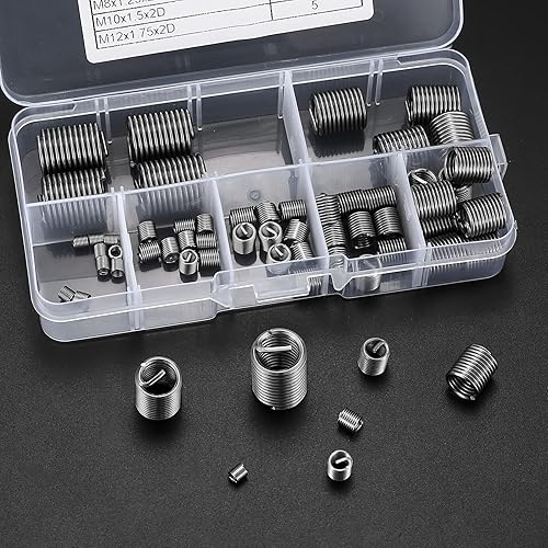 Miniatura 6 de Kit de reparación de roscas de manguito de tornillo de alambre de 60 piezas, métrico M3 M4 M5 M6 M8 M10 M12 Kit surtido de manguitos de tornillos de