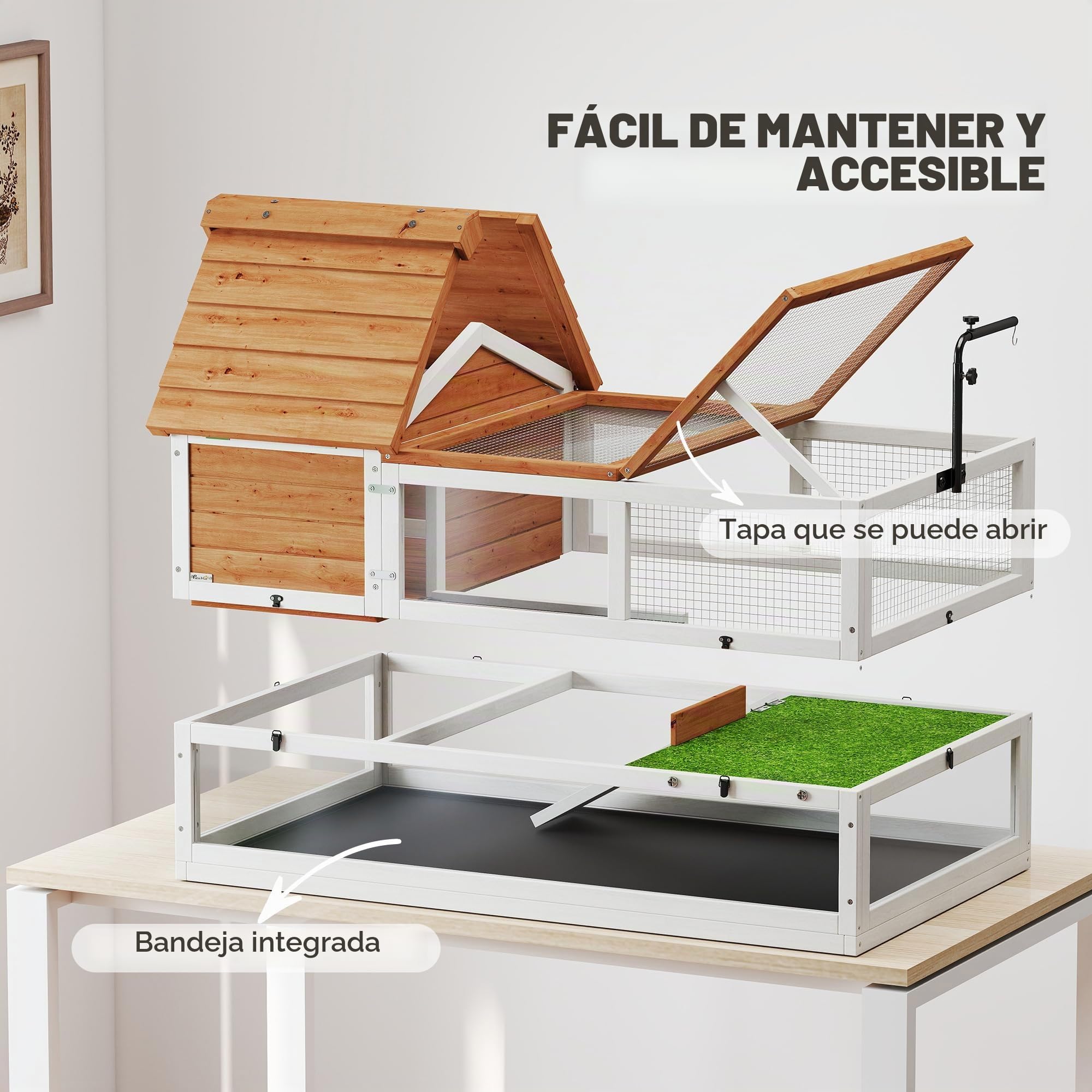 PawHut Casa para tortugas de madera con dos casas principales, soporte para lámparas, jaula de reptiles para exteriores, terrario para tortugas, reptiles, 116 x 70,5 x 69,5 cm, naranja