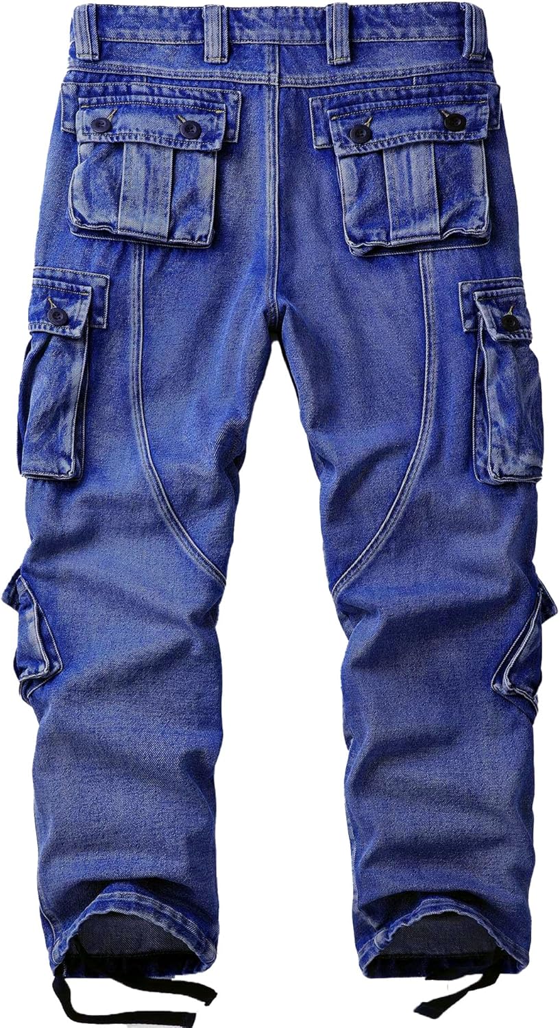 Men's Cargo Work Jeans Cotton Casual Ripstop Outdoor Trousers with Multi Pockets - Image 2