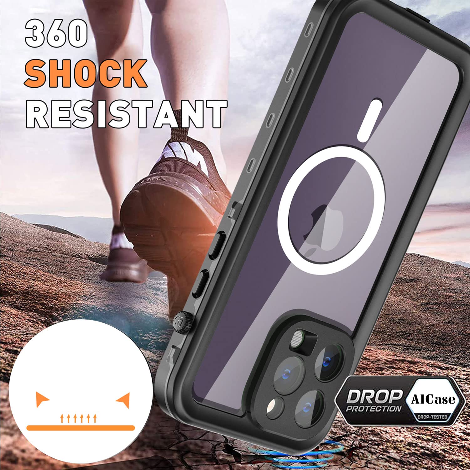 AICase Funda Impermeable para iPhone 14 Pro MAX a Prueba de Nieve, Polvo y Golpes, protección de 360° certificada IP68, Funda Protectora subacuática Totalmente sellada para iPhone 14 Pro MAX de 6,7"