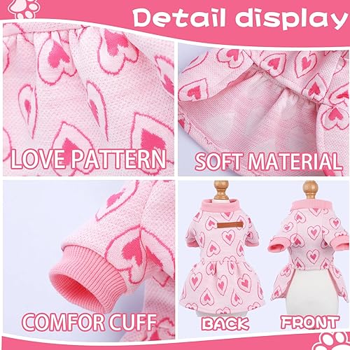 Miniatura 4 de Sebaoyu Vestido de invierno para perro, lindo suéter de forro polar cálido para perros pequeños y niñas, vestidos de cachorro a cuadros rosados,