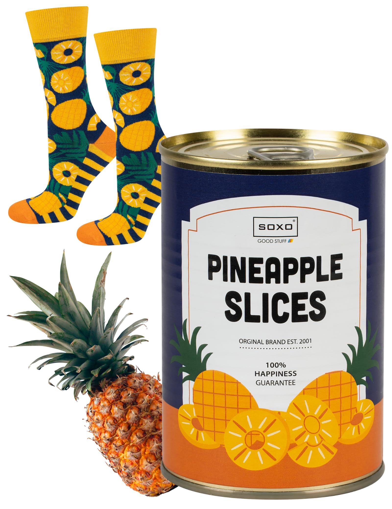 soxo Canned Socks Men Funny Gifts Mens Cotton Sock Colourful Funky Gift Men's Crazy Presents 6.5-10.5 Pineapple