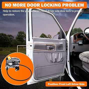 Door Lock Latch Assembly Front Left Driver Side & Rear Cargo Door Latch with Handle for Ford E150 E250 E350 E450 Econoline Van Replace 6C2Z-1521813-A 6C2Z1521813A 8C2Z-15431A03-A 6C2Z-15431A03-AA