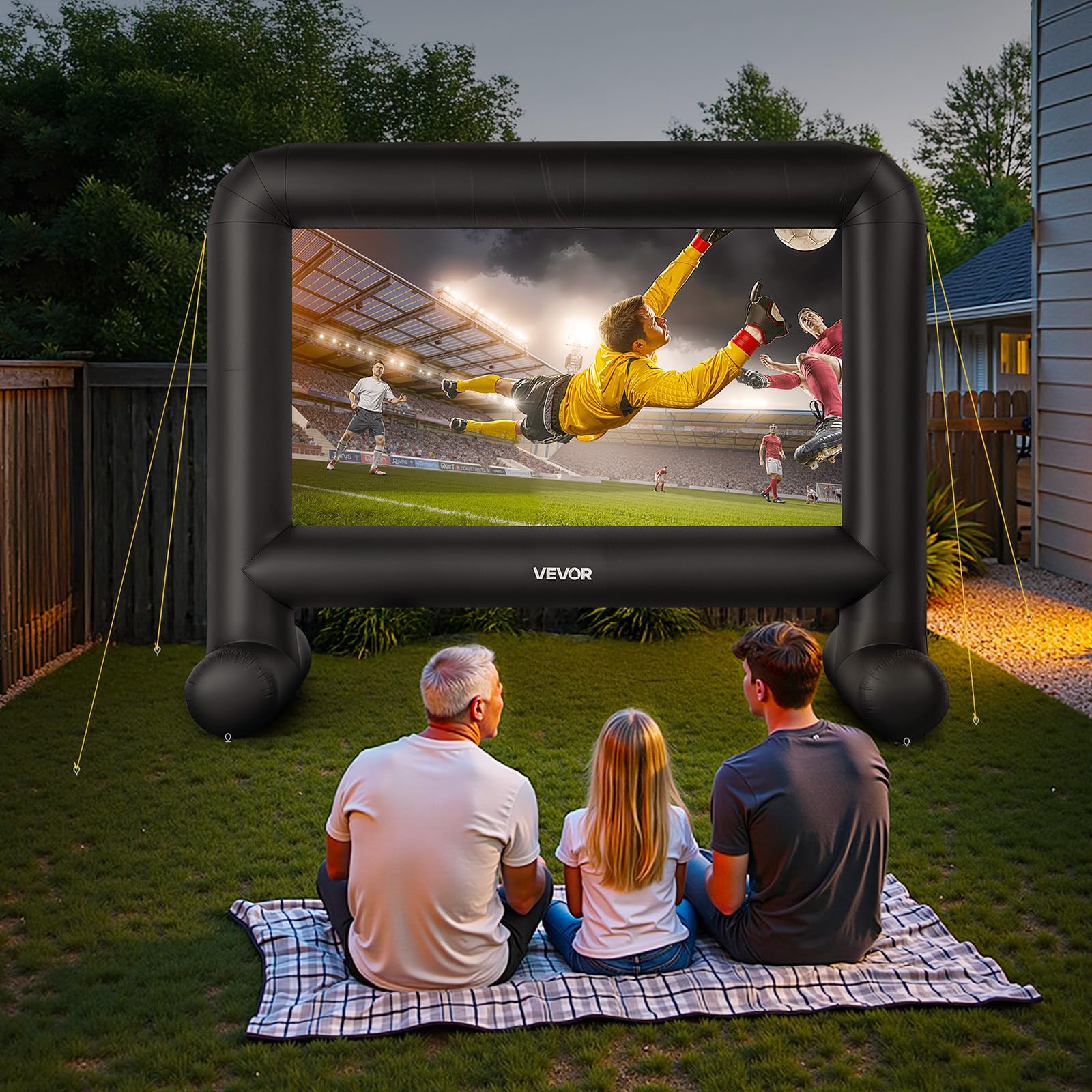 VEVOR Pantalla de Cine Inflable 263 x 147 cm 16:9 Lavable 600D con Bolsa de Almacenamiento Portátil Fácil de Instalar Visión de 160° Pantalla de Proyección para Exteriores, Cine en casa, Fiestas
