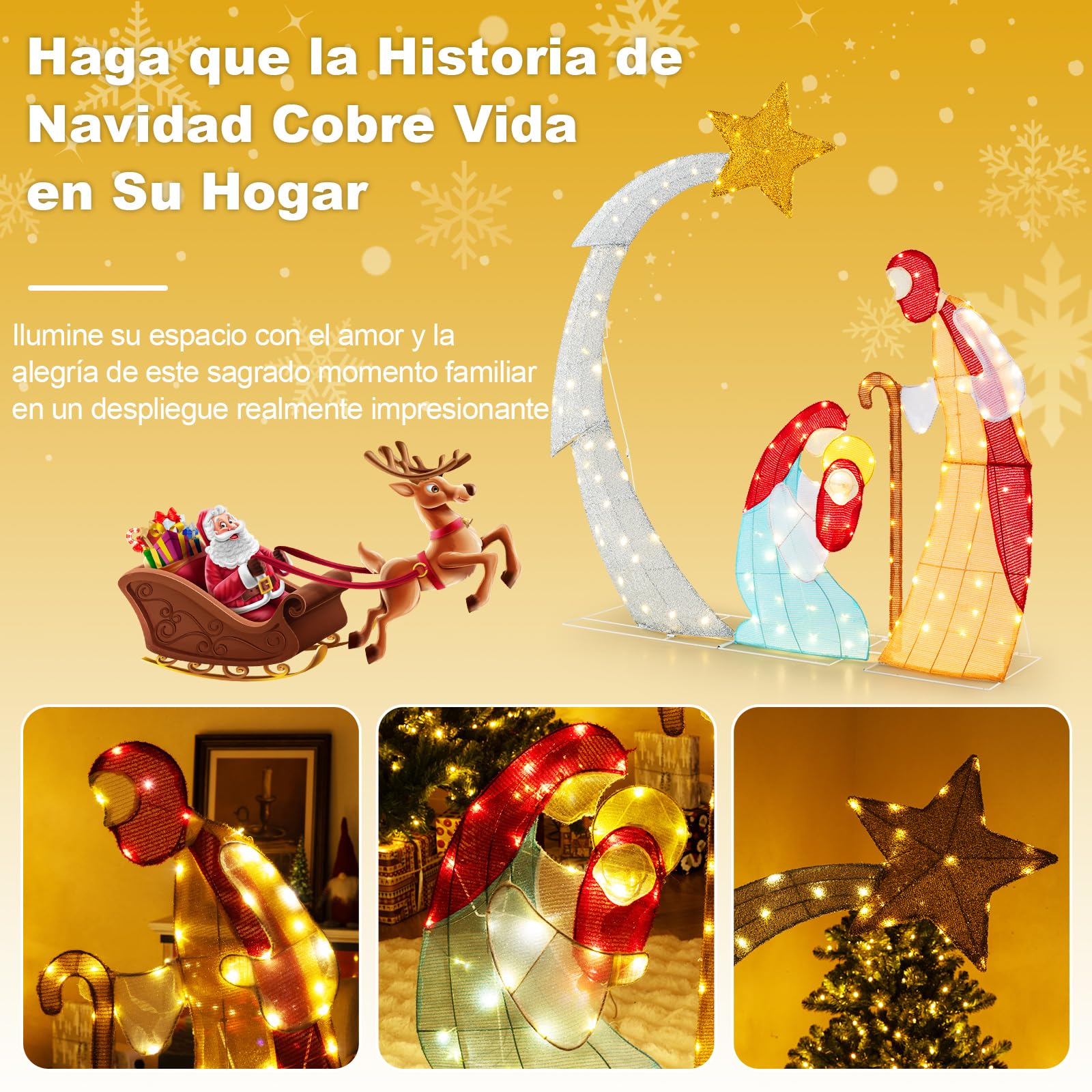GOPLUS Belén de Navidad Exterior de 151cm, Adornos Navidad Exterior y Interior, Figuras de Portal de Escena con 140 Luces LED, luz Blanca cálida para Balcon (Jesús 151 CM)