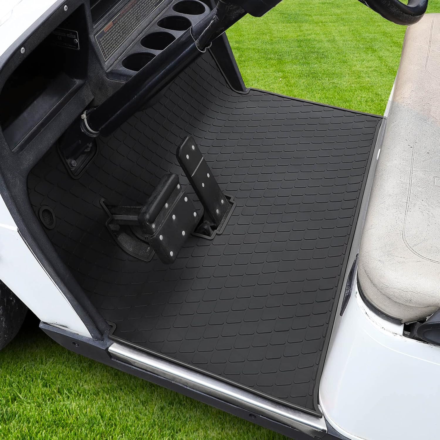EZGO TXT Golf Cart Full Coverage Floor Liner Mat, fits EZGO TXT (1994+), Valor(1994+), Express S4(2012-2020), Cushman Workhorse, EX1(2020),Durable Anti-Slip Rubber, Black Trim/Red Trim