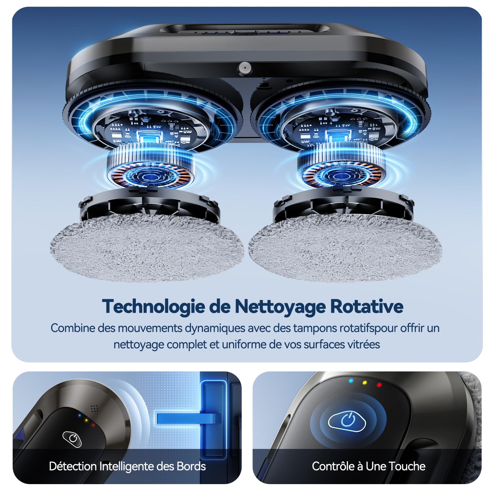 W23D Robot Lave Vitres avec Double Buse, Technologie de Nettoyage