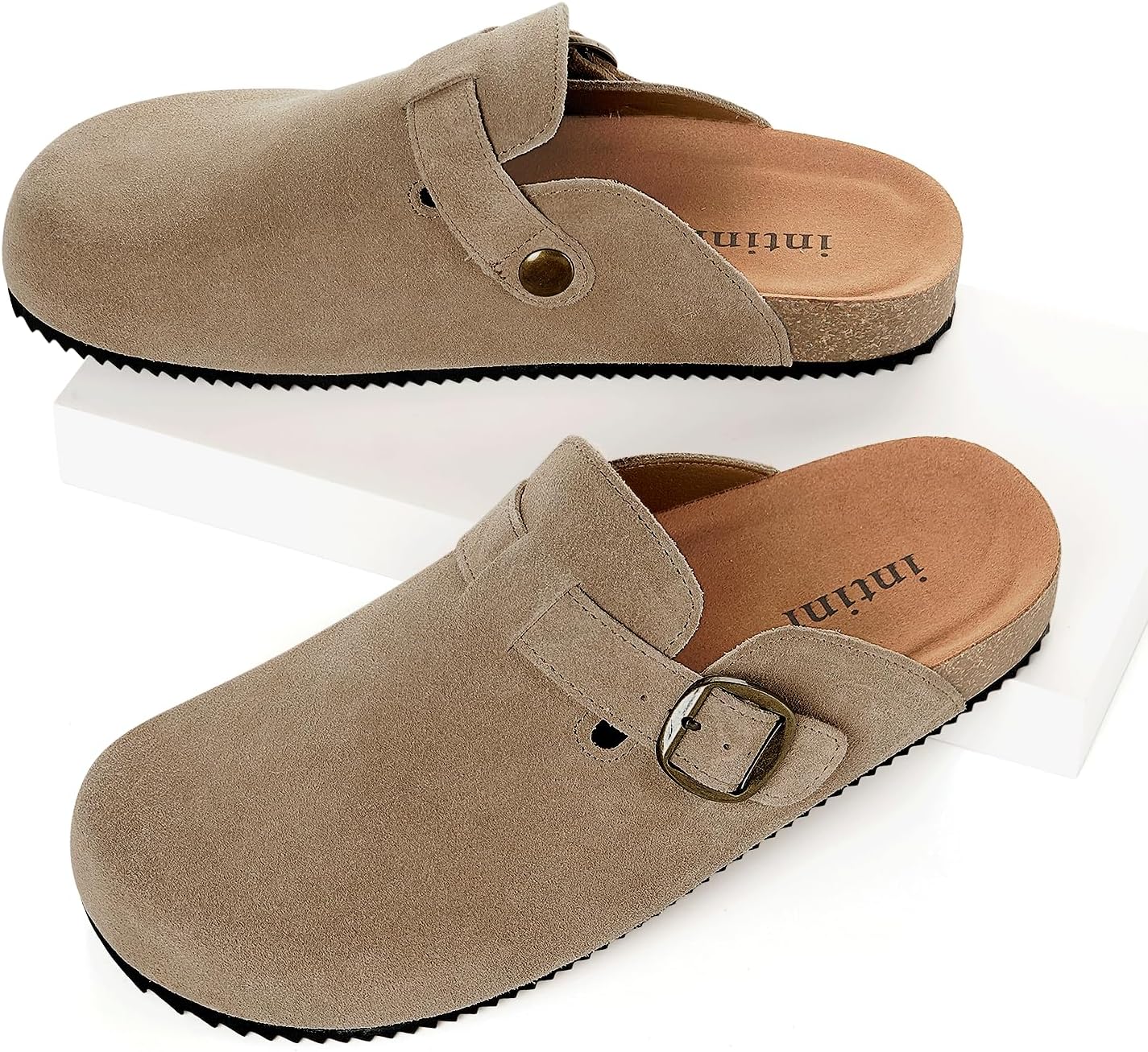 Womens Suede Clogs Mens Genuine Leather Mules Cork Footbed Sandals with Arch Support - Image 6