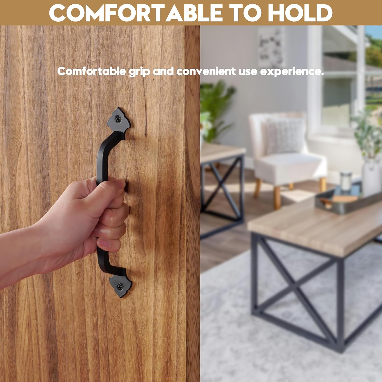 AddGrace 2 Pack Gate Handles for Wooden Gates with Screws Rustic Door Handles for Garden Gate Shed Wooden Fences Closet Drawer (160mm/6inch) (Black, 6")