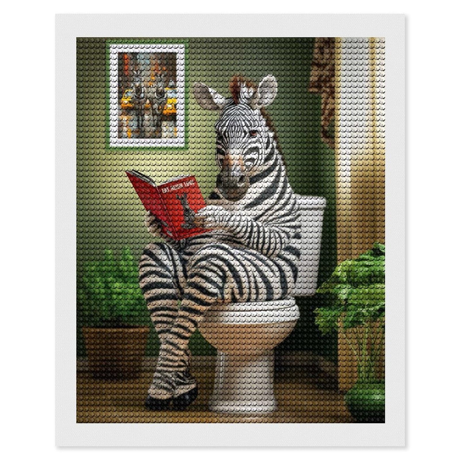 Junmoney Zebra on The Toilet Diamond Painting Kit 16"x20", for Women, Simple to Start, Bedroom Decor, Christmas Gift, Good for Quiet Evenings