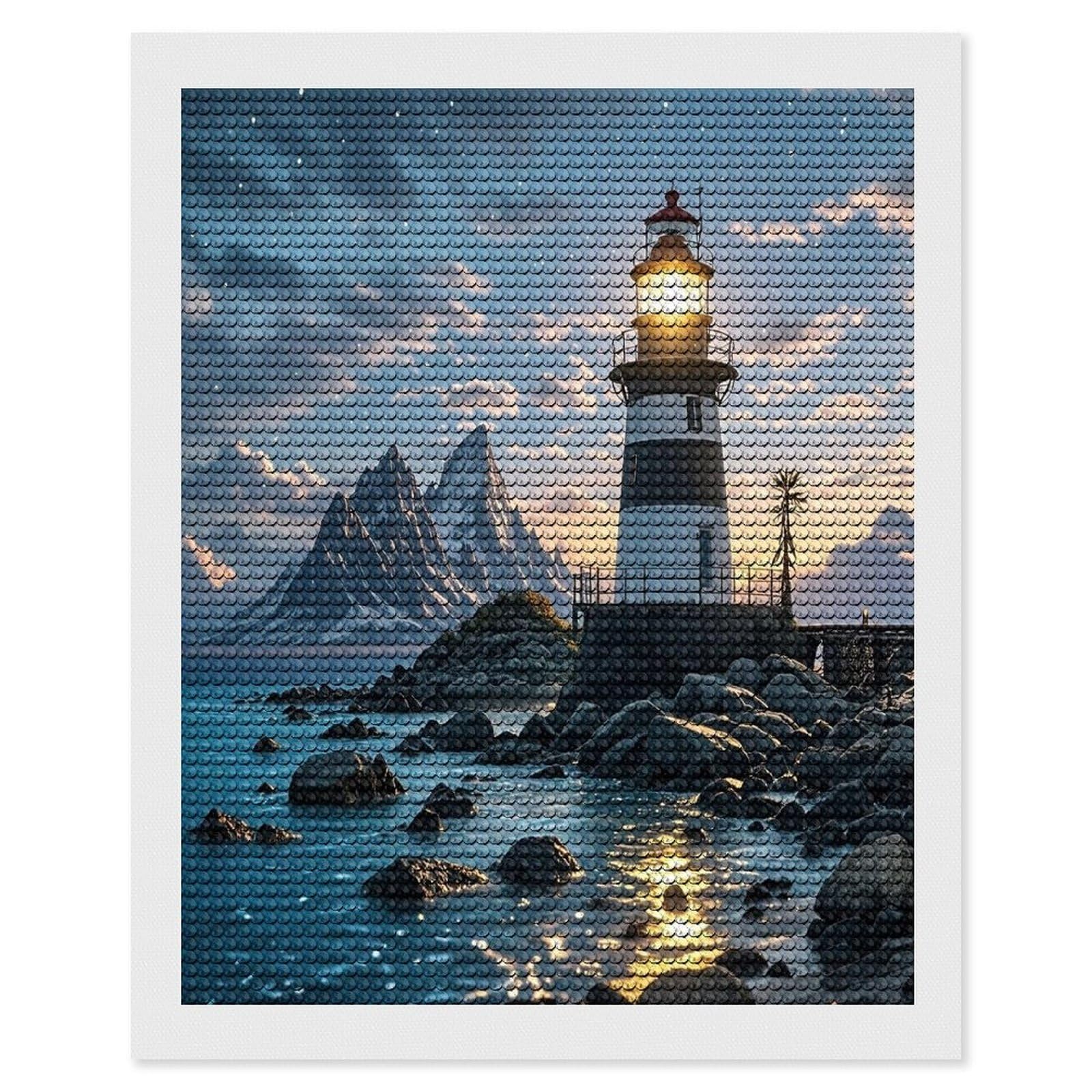 FekiLoot Lighthouse by The Sea Paint by Numbers Kit for Adults Beginner DIY Diamond Dots Paintings Round Full Drill Diamond Art Kits Picture Diamond Art Painting Kits for Home Decor 16"x20"
