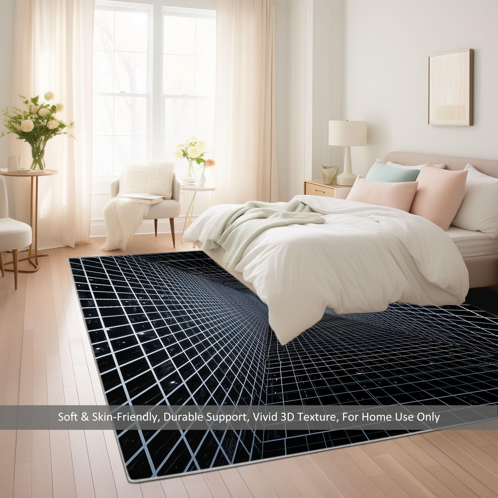 Miękki antypoślizgowy dywan 180 x 240 cm kratka białe klocki geometryczne dywaniki do sypialni z krótkim włosiem, złudzenie optyczne zmywalny antypoślizgowy dywan, do sypialni korytarze salon kuchnia