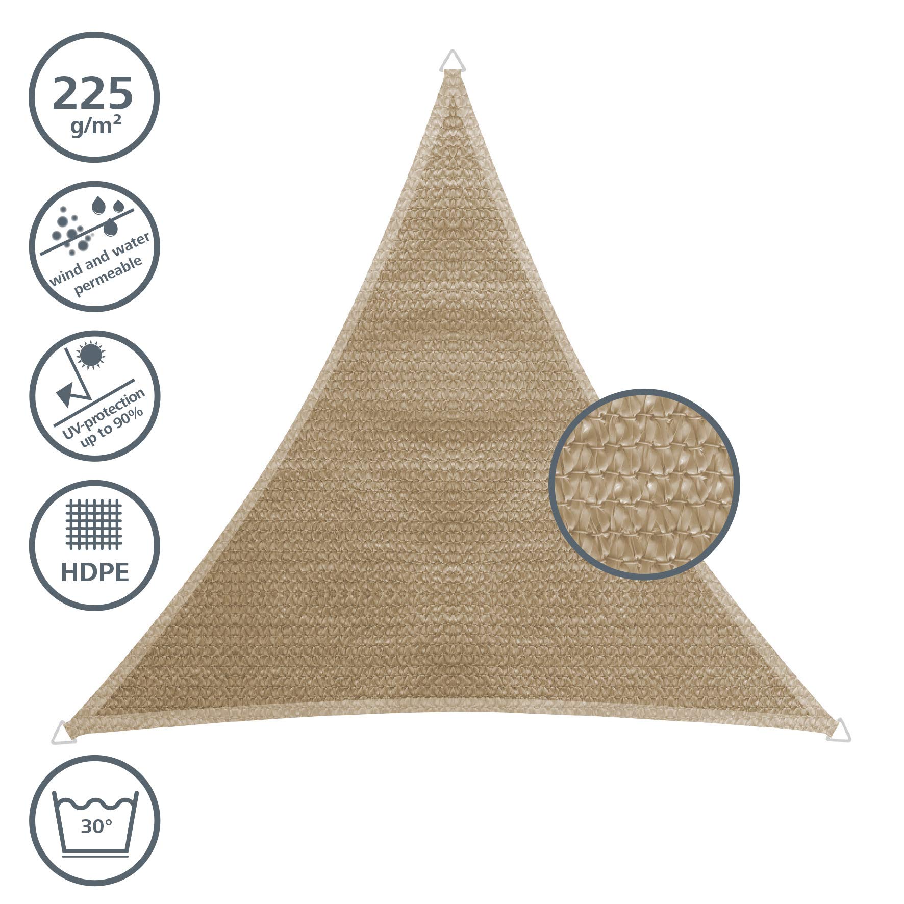 Windhager Sonnensegel Capri Dreieck 5 x 5 m (gleichschenkelig), Sonnenschutz für Garten & Terrasse, UV- und witterungsbeständig, Schilf Baby