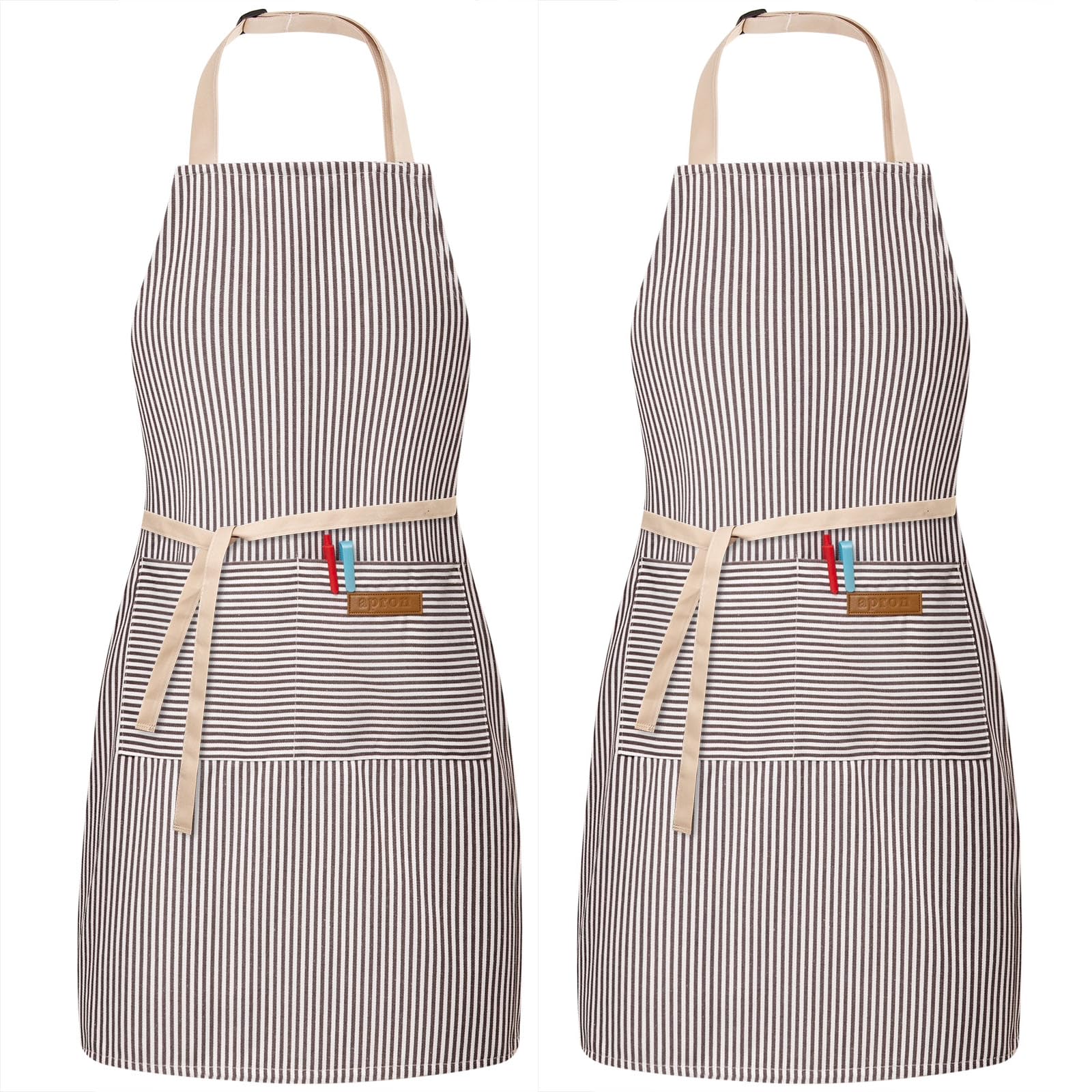 BeLuyi 2 Pack Adjustable Bib Apron with 2 Pockets Chef Cooking Kitchen Restaurant Aprons for Women Men
