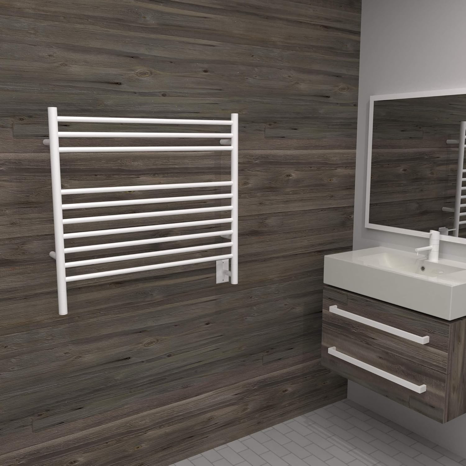 Amba Jeeves KSW Model K-Straight 10-Bar Hardwired Towel Warmer in White