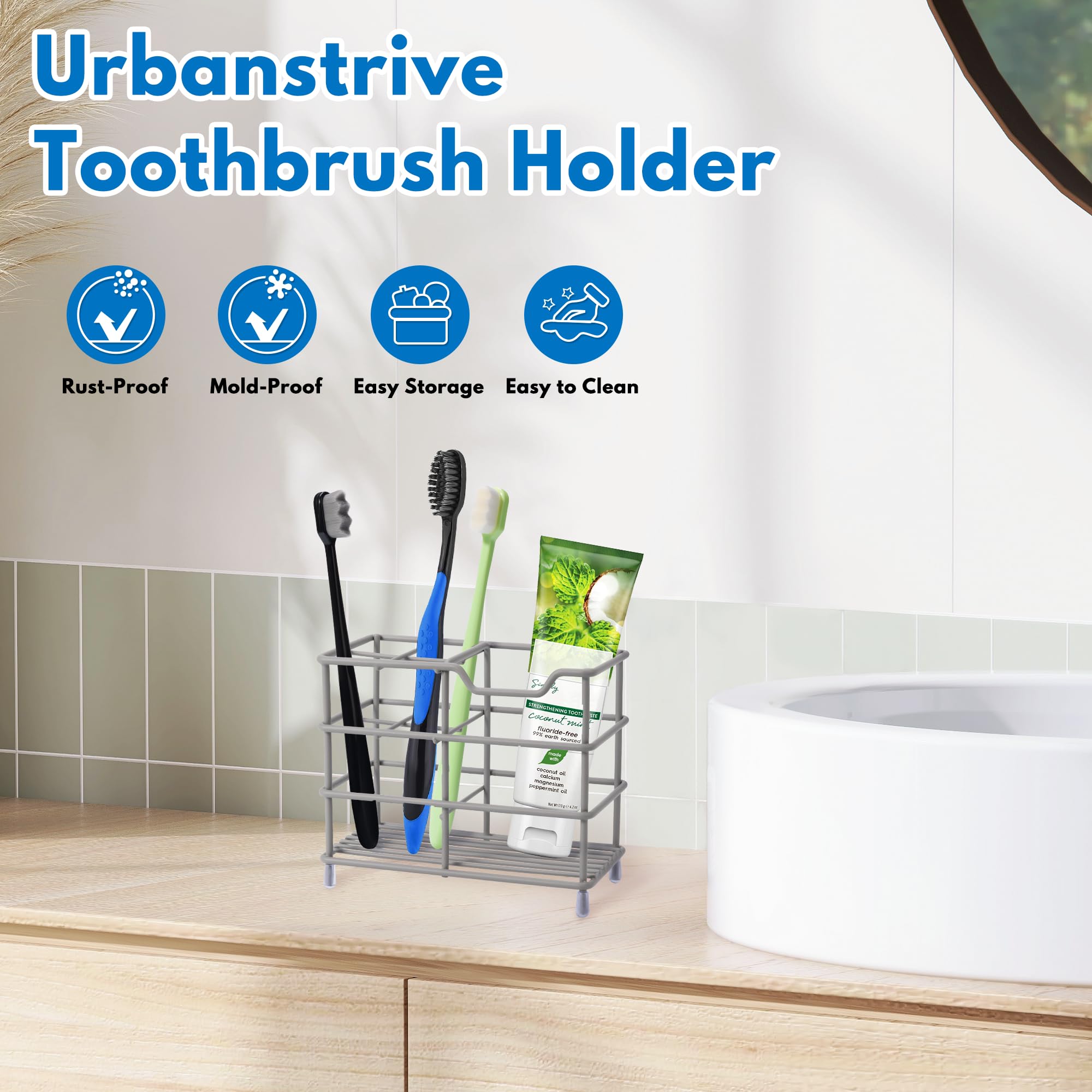 Stainless Steel Toothbrush Holder - Bathroom Organizer -8