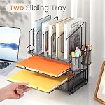 Organisateur de fichiers en maille Marbrasse à 4 niveaux avec supports de fichiers verticaux et tiroir | 5 supports de fichiers verticaux, organisateurs d'espace de travail avec tiroir et 2 porte-stylos, rangement de bureau pour bureau, école, maison (gris)