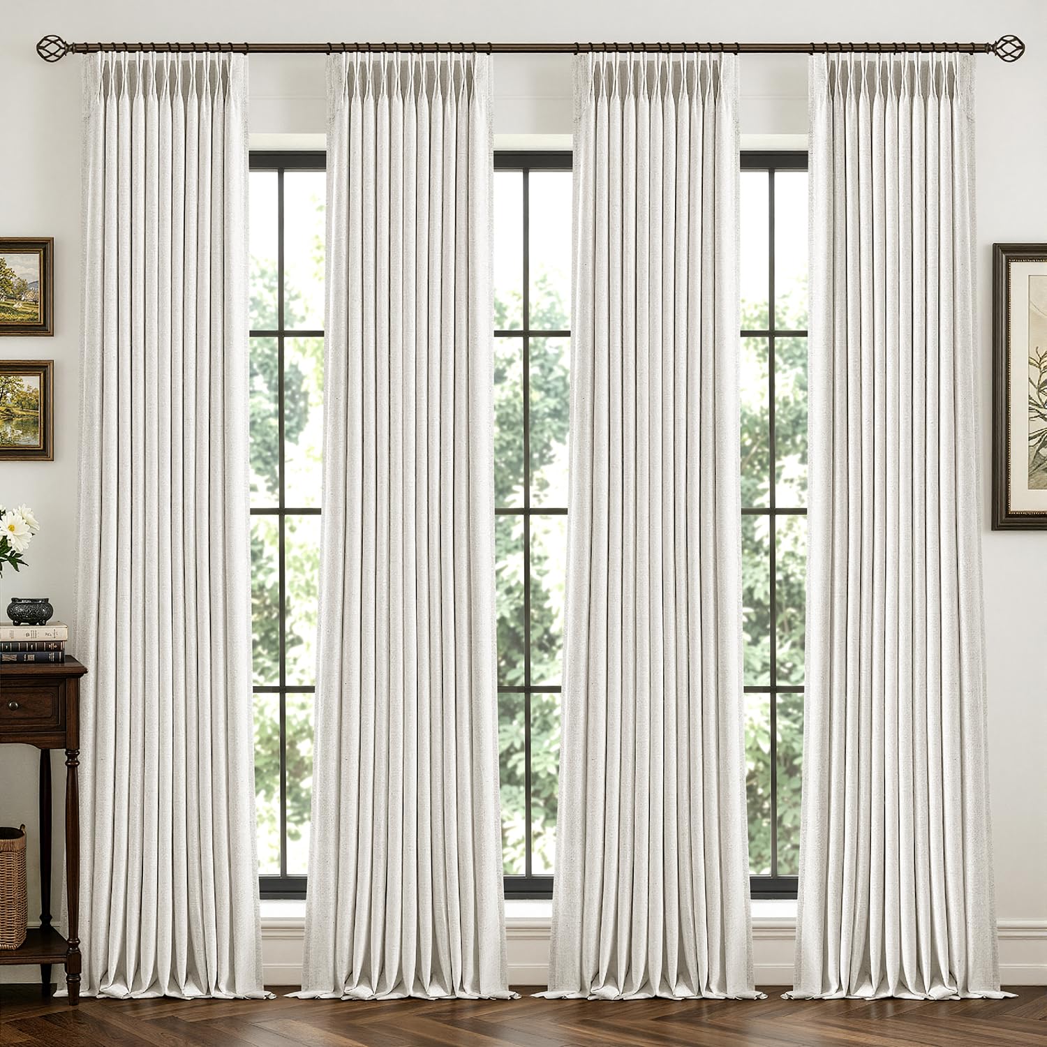 MIULEE 4 Panels Pinch Pleated 100% Blackout Curtains 40"x102" Natural Linen