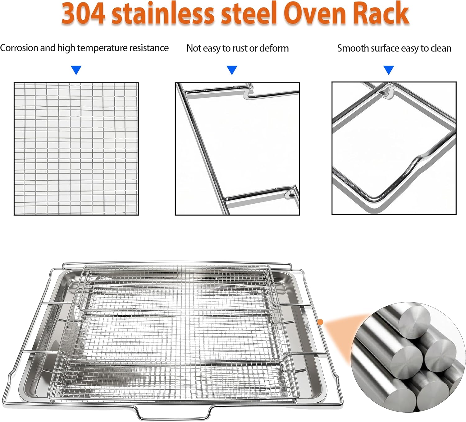Upgraded Air Fry Tray for 30 Oven with Drip Pan, Compatible with Frigidaire 30 Ranges and Wall Ovens, Stainless Steel, Oven Rack Measures 25 x 16 x 1.75