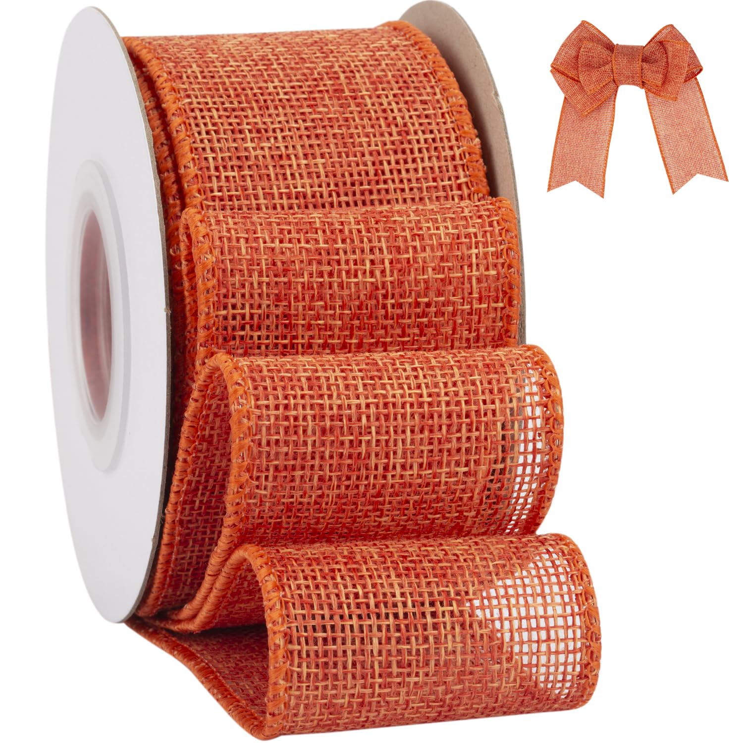 Tekdeere Burlap Ribbon 50mm x 9 Meters, Orange Wired Ribbon for Crafts, Gift Wrapping, Wreaths, Bows, Tree Decoration and Outdoor Decoration